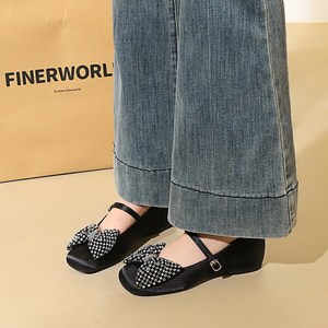 836-H122 French Fashion Silk One line Buckle with Increased Height, Middle Heel, Water Diamond Bow, Square Head Single S