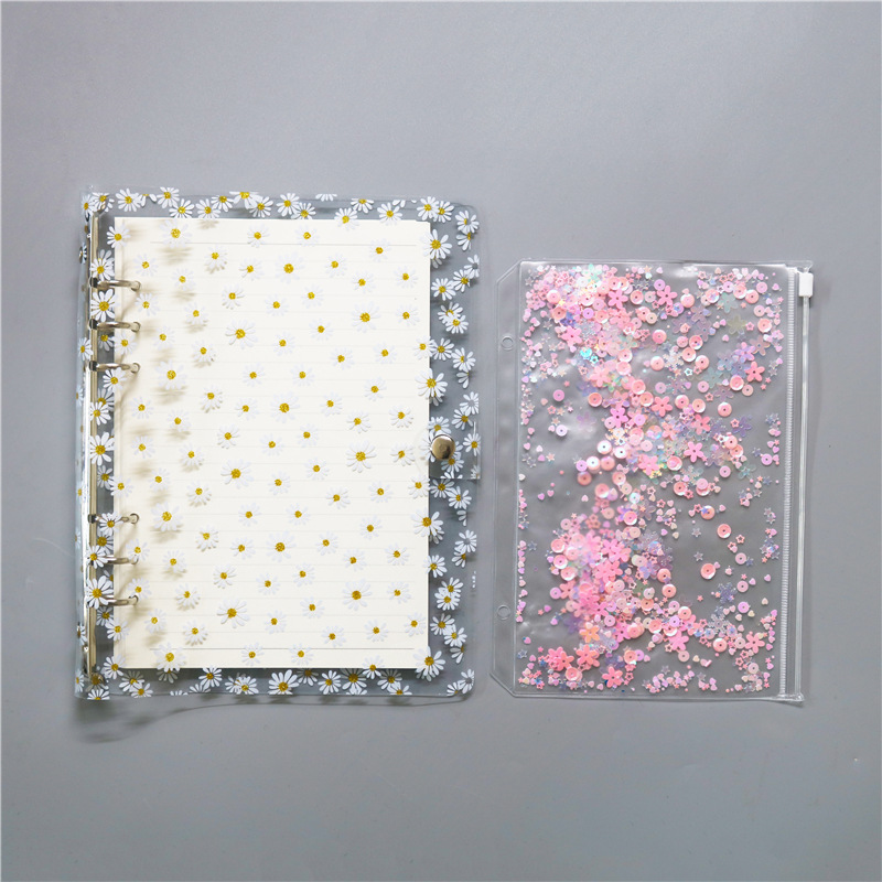 INS Daisy soft shell libro de diario de PVC transparente clip de hojas sueltas A5/A6 libro de diario pequeño cuaderno fresco