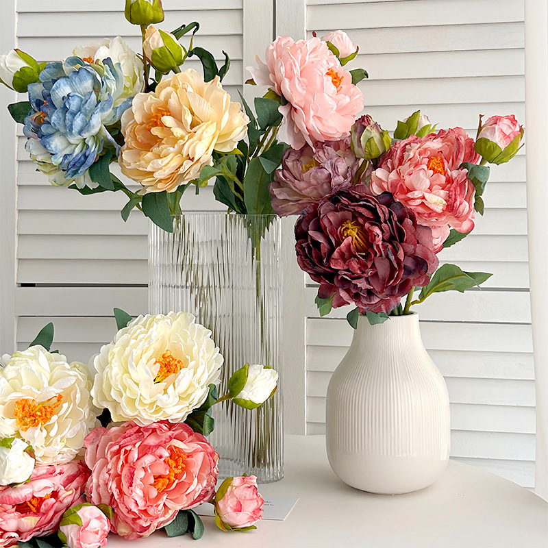 2-head oil painting peony vintage artificial peony imitation dried flower silk flower ins fake flower living room home decoration photo props 2-head oil painting peony vintage artificial peony imitation dried flower silk flower ins fake flower living room home decoration photo props