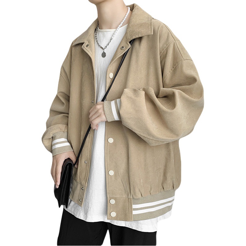 Chaqueta de béisbol de los hombres primavera engrosada marca de moda chaqueta de solapa de color sólido estilo de Hong Kong suelta retro nuevo estudiante superior