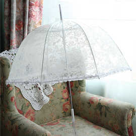 3OBR批发雨伞夏季爱心小清新白色蕾丝黑色弯柄半自动长柄伞拱形透