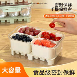 手提食品保鲜盒户外密封食品级分格不串味便当盒子水果透明收纳盒