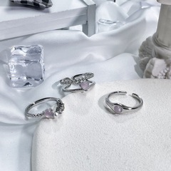 簡約雙層粉嫩愛心甜酷風開口戒指時尚ins小眾設計精緻百搭指環潮