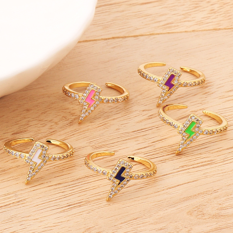 Fashion Lightning Copper Open Ring Plating Artificial Gemstones Copper Rings
