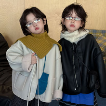 奶酪与喵童装男童皮衣2025冬款韩版加厚儿童皮夹克附带包包洋气潮