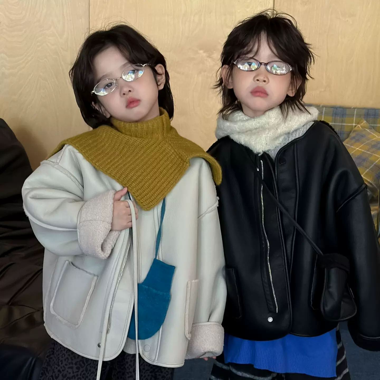 奶酪与喵童装男童皮衣2025冬款韩版加厚儿童皮夹克附带包包洋气潮