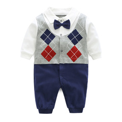 Baby clothes Spring and Summer Full Moon 0-3-6 months Pure Cotton Boy Baby Spring Outfit Collared School Style Onesie