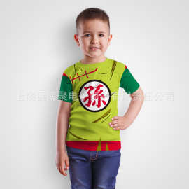 跨境外贸3D数码印花男女儿童上衣运动短袖收缩衣