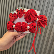 女童中国红色新年发夹儿童亮片蝴蝶结流苏发卡小女孩拜年头饰批发