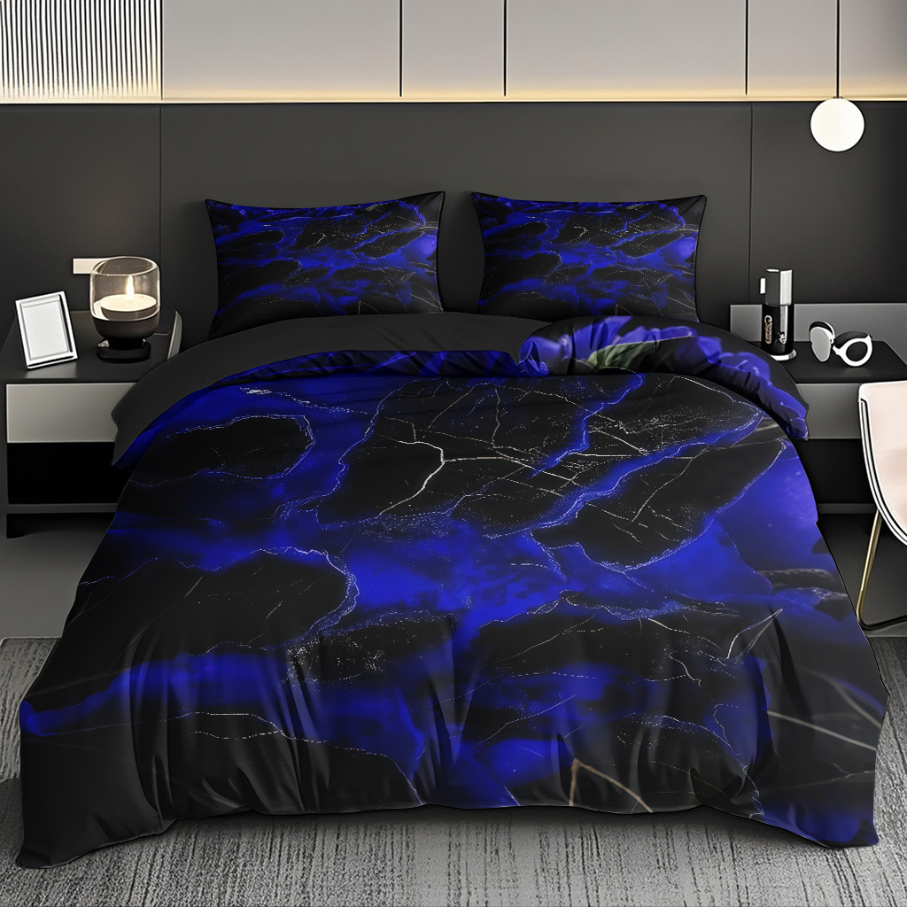 TEMU / JIT negro y blanco textura de mármol molienda impresión digital kit de colcha de tela para el hogar se puede diseñar