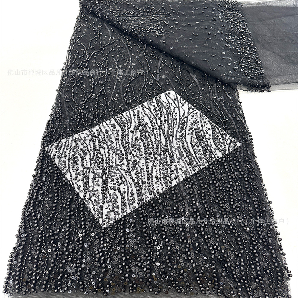 Tejido de bordado de malla de alta fijación vestido de boda tela de moda tamaño de perla serie de fabricantes en stock image 11