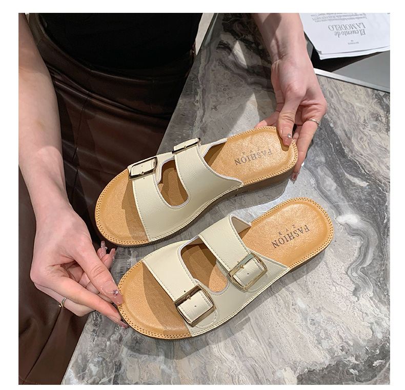 Echt leer Oxford-slippers met zachte zolen Dames zomer bovenkleding 2023 nieuwe all-match strandsandalen met riemgesp_voghion.com