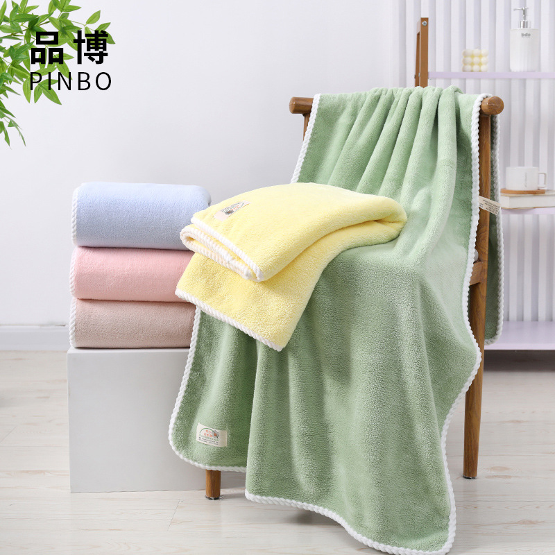 White Plain Labeled Coral Velvet Bath Towel, Soft and Absorbent Cream Edge Big Towel, Multi-Purpose Beach Towel Wholesale