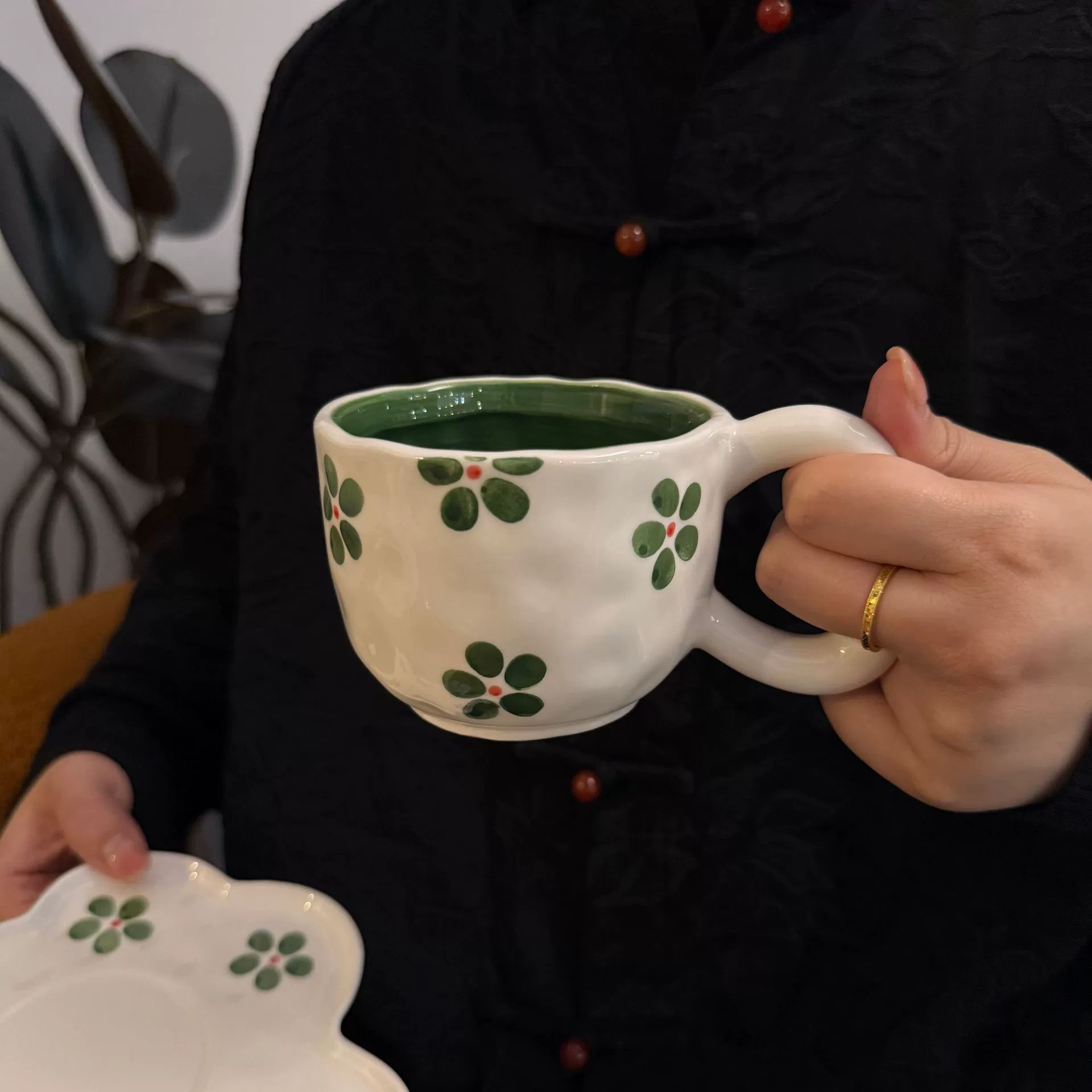 Облачная чашка корейская керамическая чашка для чая (Yun Duo), ручная роспись цветочной, 300 мл с блюдцем