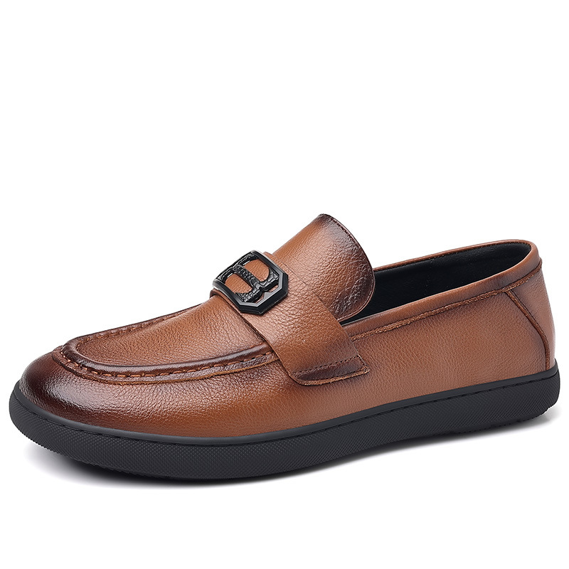 Zapatos casuales de negocios de los hombres de piel de vaca de la primera capa Zapatos de cuero de los hombres de mediana edad Mocasines de superficie blanda británicos