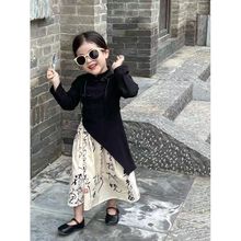 女童秋装套装2024新款轻复古新中式千字文中国风春秋款儿童两件套