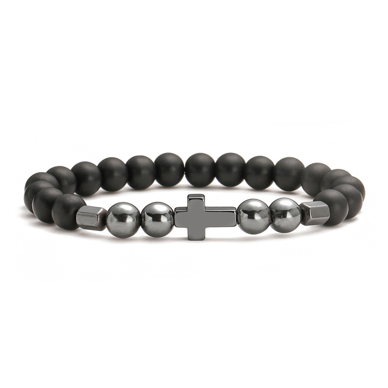 Fábrica directa de piedra natural cuentas de acero inoxidable cruces cuentas pulseras de joyería de piedra volcánica pulseras