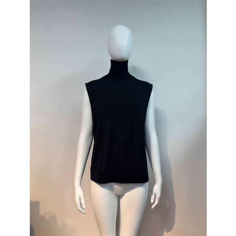 Dalang Sweater Factory Custom-Made Elegant Black Turtleneck Sleeveless Pullover 100% Merino Wool Knitwear for Spring and Summer