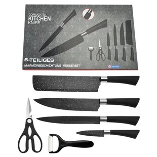 Factory in stock painted horseshoe handle Starry Sky ink rice stone pattern six pieces suit stainless steel household kitchen knives suit