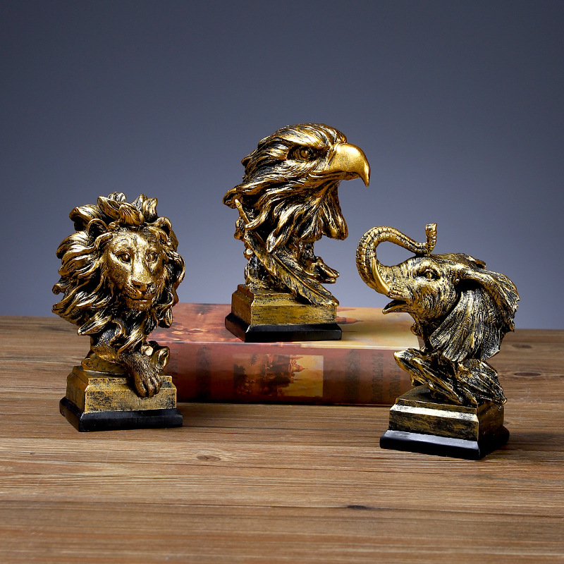 Animal Head Resin Ornaments Nordic Lion Eagle Crafts Office Decoration Living Room Entrance Sculpture Decoration