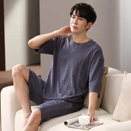 睡衣夏季纯棉短袖短裤男款薄款爽棉加肥加大XXXXL家居服套装RR
