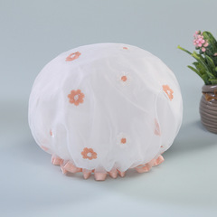 蕾絲刺繡雙層防水浴帽家用女廚房網紗油煙帽家居日用防塵帽化妝帽