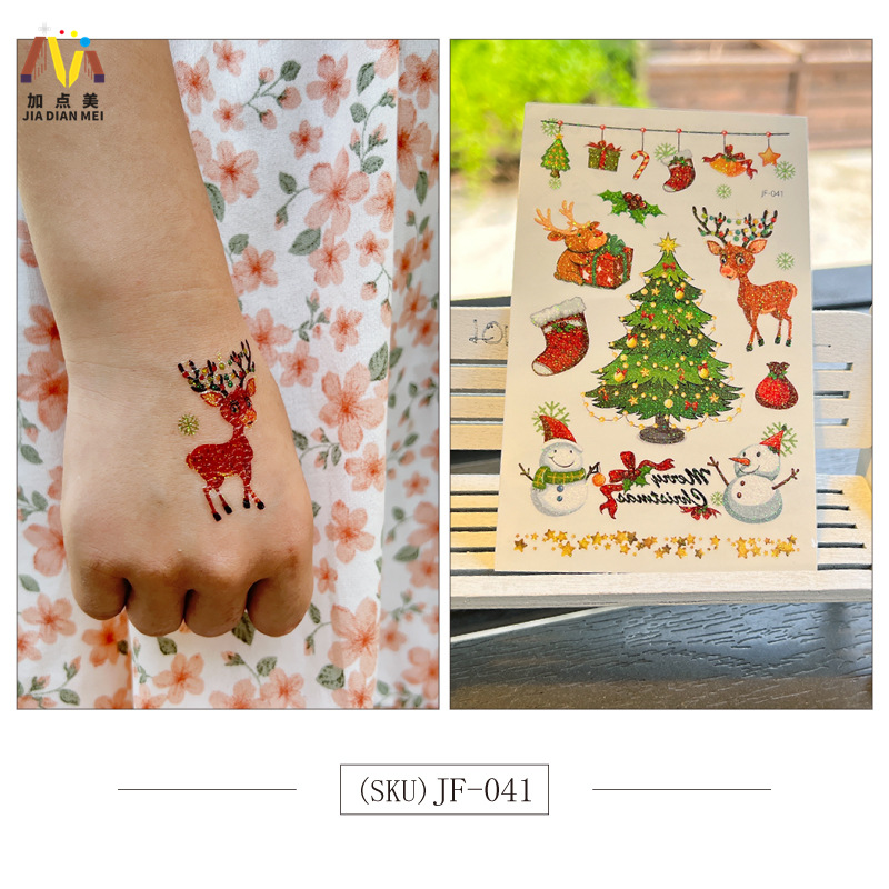 Amazon Venta caliente brillo lindo postre de Navidad unicornio niños tatuaje pegatinas impermeable tatuaje de larga duración