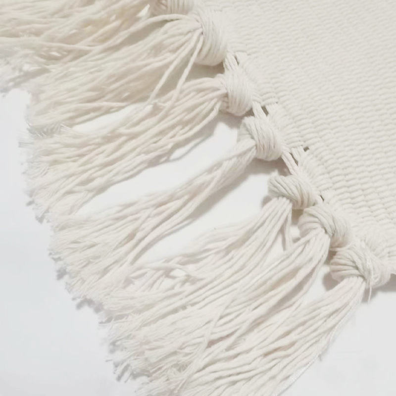 Tapis de salon tissé à la main en coton et lin avec franges_voghion.com