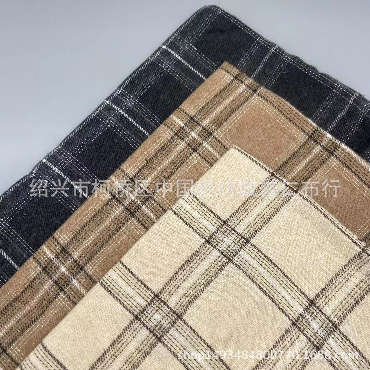 斜纹色织服装格子布涤棉磨毛格子衬衫面料梭织童装男装衬衫布现货