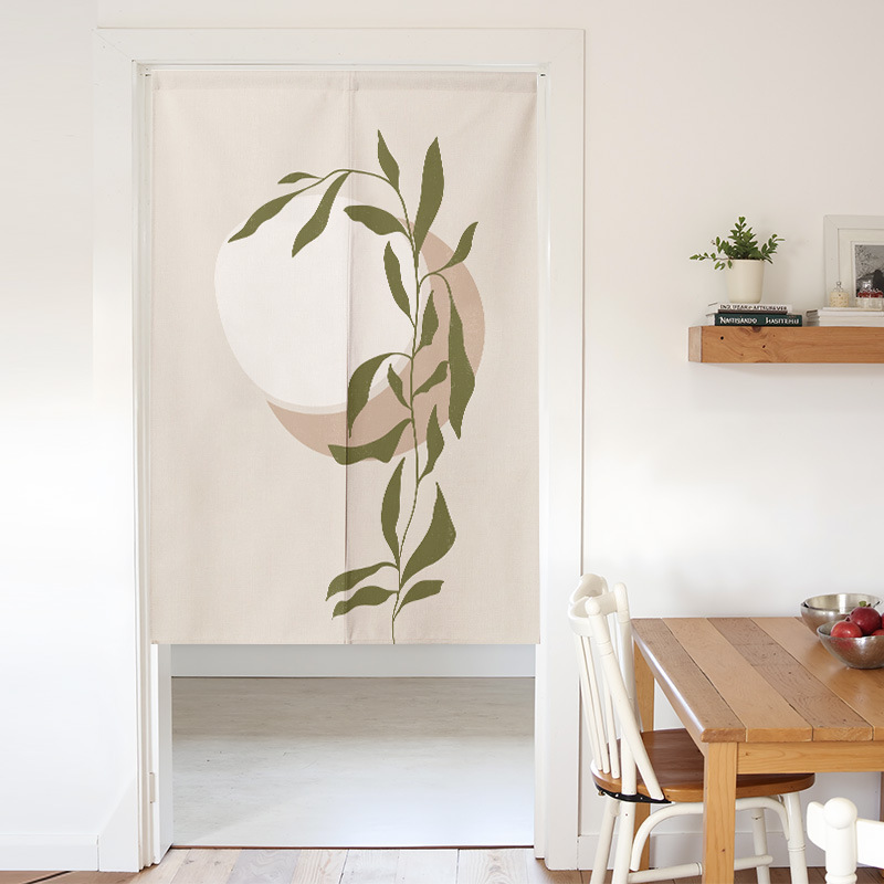 Cortina minimalista con diseño floral de hojas Morandi, cortina divisoria, cortina de cocina sin perforaciones, cortina semientrelazada para inodoro.