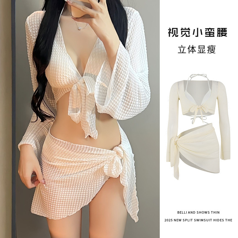 Bikini Swimsuit for Women 2026 New Four-Piece Set High-End White Sexy Two-Piece Resort Hot Spring European and American Swimwear