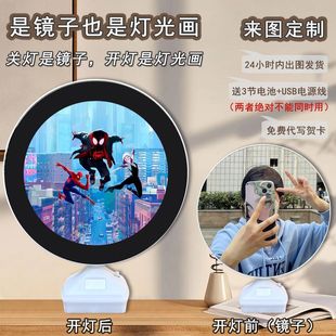 Popular round mirror Marvel Spider-Man peripheral cool light painting boys room decoration support one-piece delivery