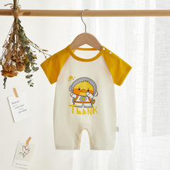 Baby one-piece summer thin t-shirt with hood, short sleeves, pure cotton baby crawler suit, newborn summer outfit for outdoor wear