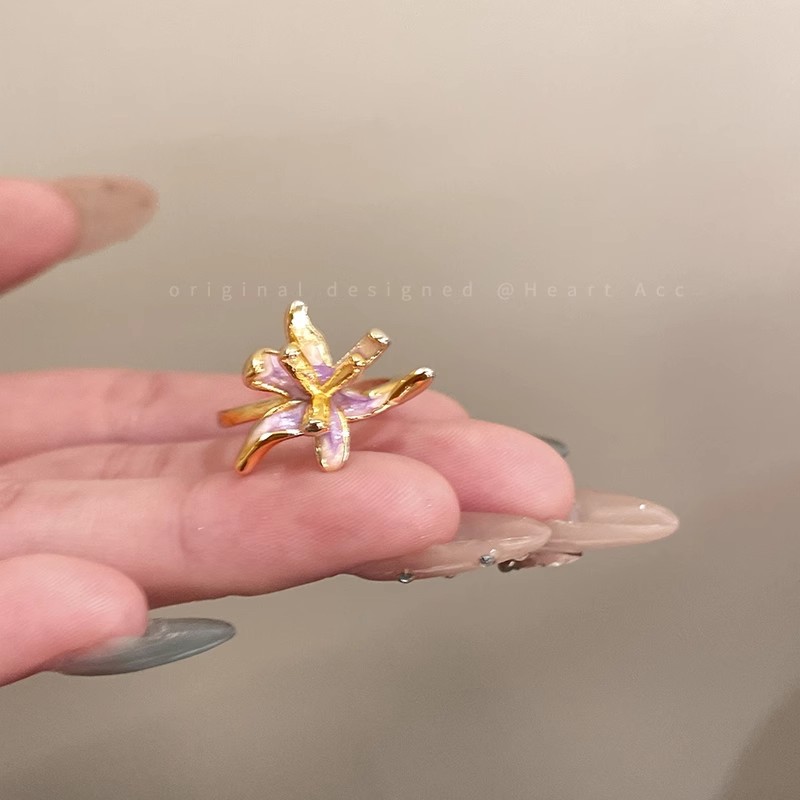French Retro French Iris Flower Drop Glaze Open For Women New Light Luxury High-end Index Finger Exquisite Versatile Vintage Ring_voghion.com