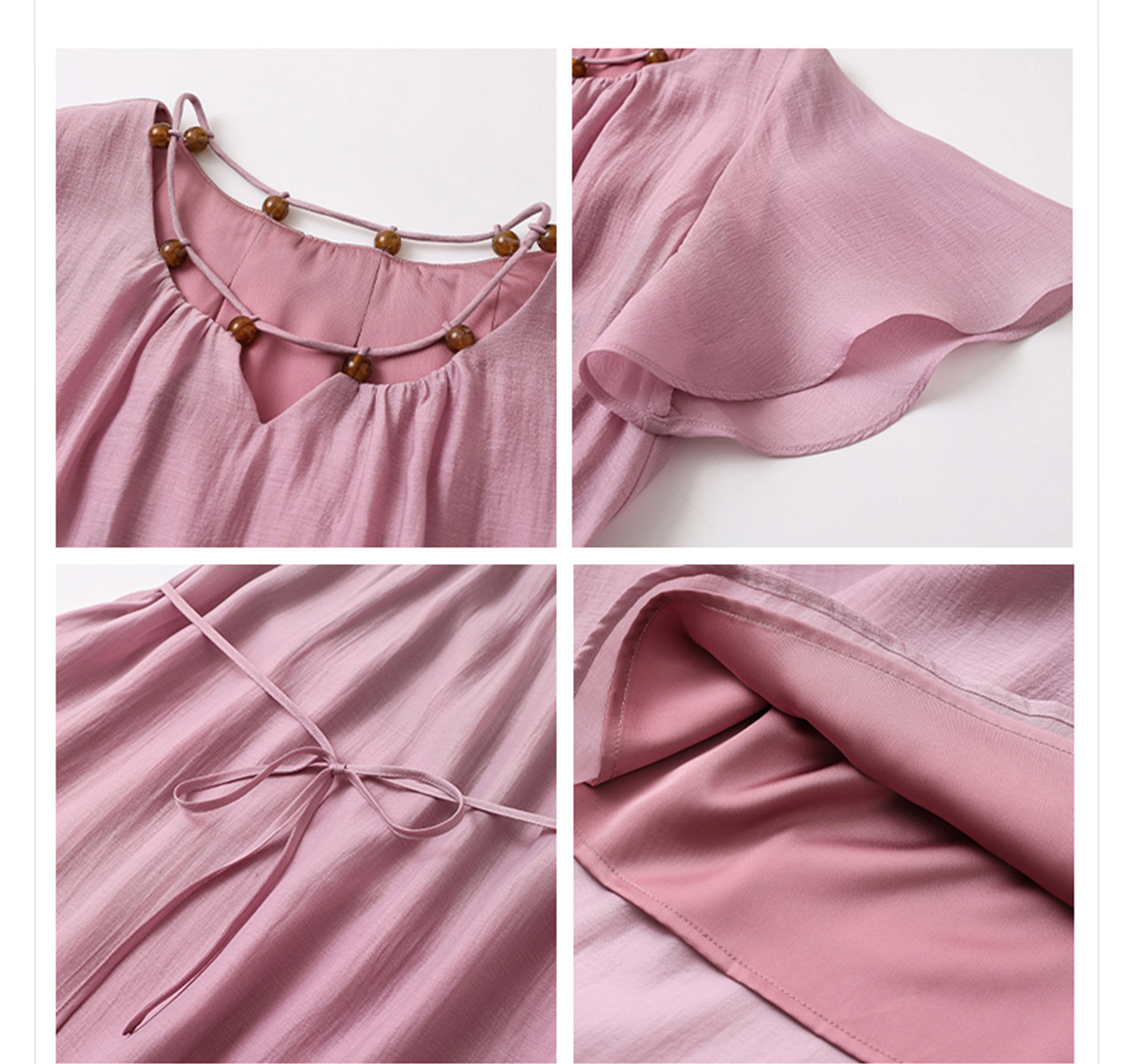 Đầm maxi nữ thắt eo tay lá sen chất Tencel phong cách dân tộc — Taro màu tím chi tiết 18