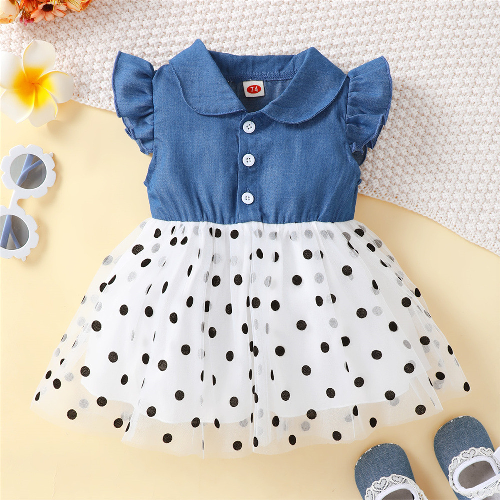 Verano DE LOS NIÑOS 2023 nuevo estilo coreano popular sin mangas costura Polka Dot imprimir vestido princesa