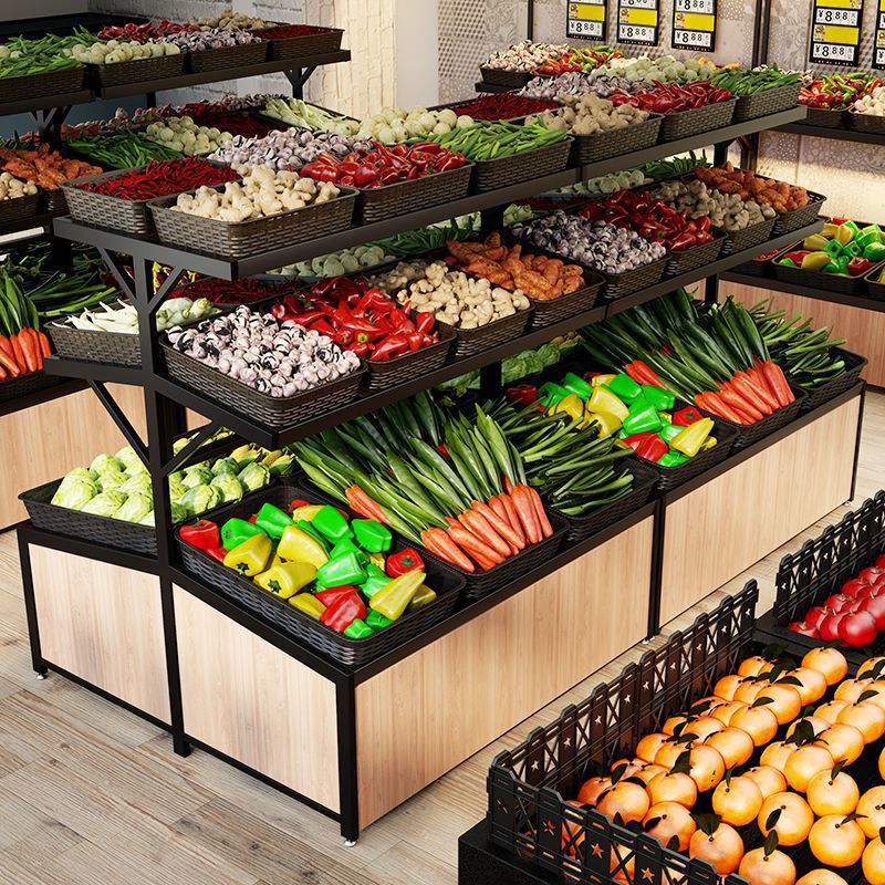 生鲜超市多层三层水果蔬菜架网红货架商用货架展示架蔬菜货架