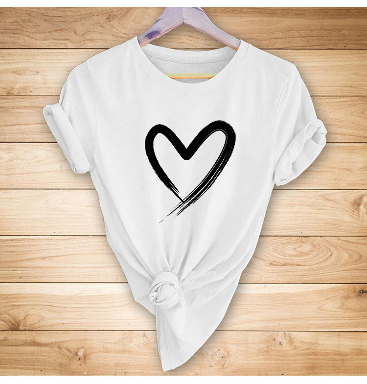 camiseta casual de manga corta con estampado de amor simple NSYIC56449