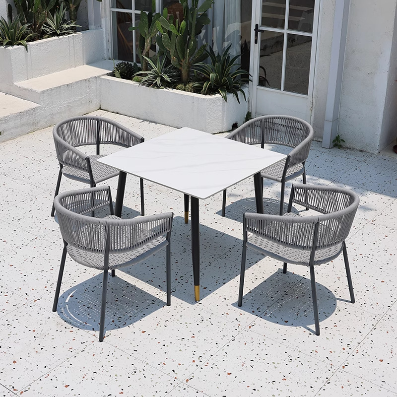 Mesas y sillas al aire libre, tienda de té con leche al aire libre, salón de café, ocio, impermeable, protector solar, jardín, balcón, combinación de ratán