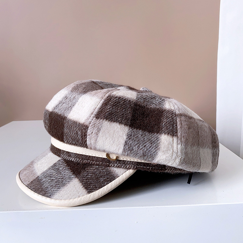 Women's Elegant Simple Style Plaid Wide Eaves Beret Hat display picture 6