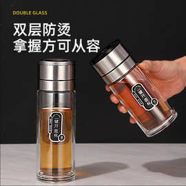 便携车载速开杯茶水分离杯密封弹扣双层礼品一键开盖户外玻璃水杯