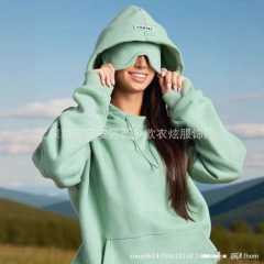 2025亚马逊欧美秋冬新款内置眼罩连帽衫纯色套头长袖卫衣