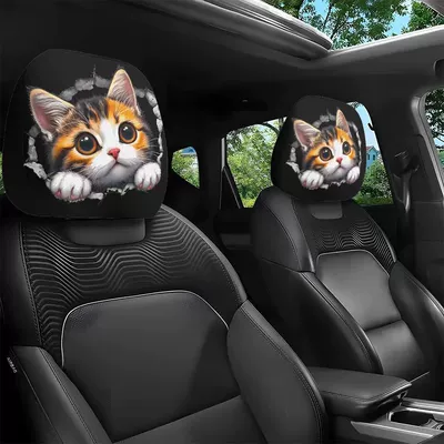 Universal seat cover – pullover printed car headrest cover, TEMU - spotted-cat-double-sided-printing-1-piece