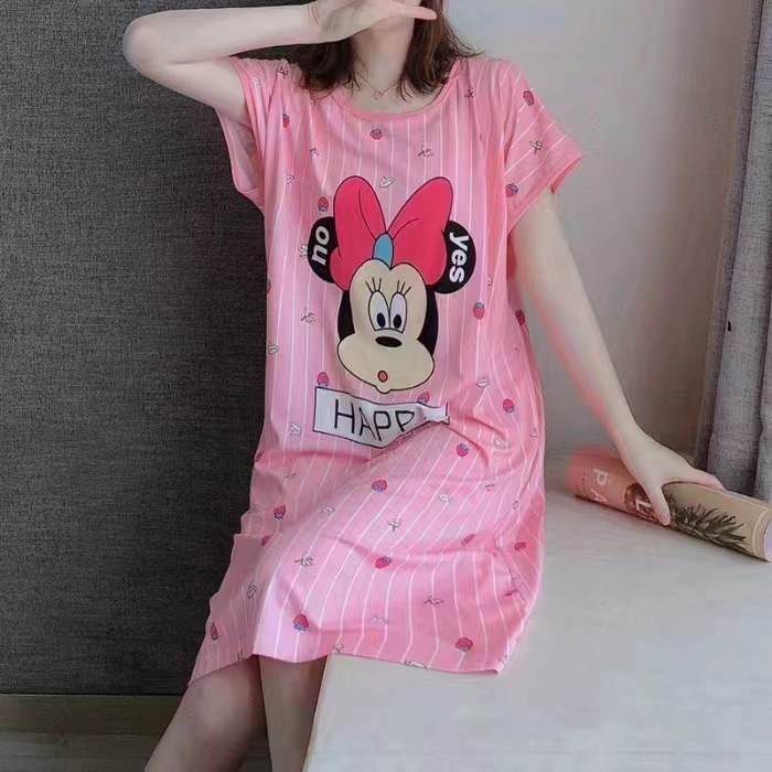 Spot falda de mujer viento perezoso talla grande camisón de mujer manga corta suelta y cómoda cuello redondo lindo vestido de casa con estampado de dibujos animados