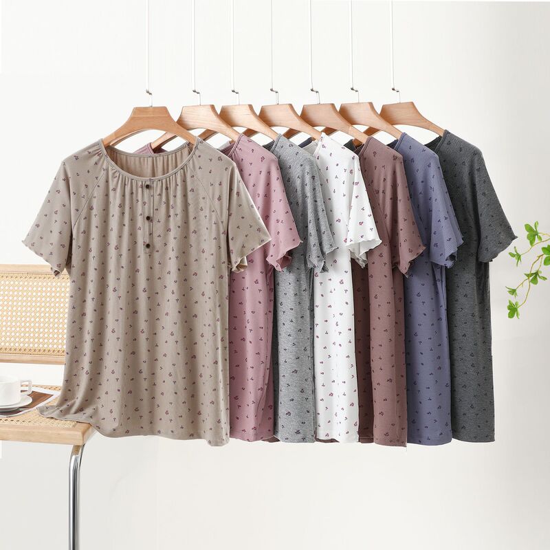 Summer New Style Small Floral T-Shirt, Large Size Pajamas for Women, Round Neck, Casual Short Sleeves, Sweet and Cute, Can Be Worn Outside as Home Clothes