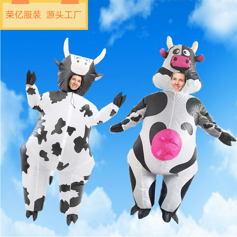 Cross-Border Supply Halloween Inflatable Cow Costume Cosplay Mascot Costume Party Performance Funny Costume Props Factory