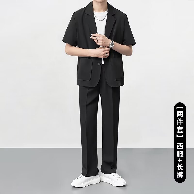 Cross-border Design Sense Ice Silk Suit Men's Suit Jacket Light Mature Style Men's Short-sleeved Casual Suit Summer Thin Fashionable