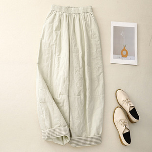 2024 New Vintage Mori Cotton Pants with Loose Waist Creative Indentation Casual All-match Wide Leg Pants Cotton Pants