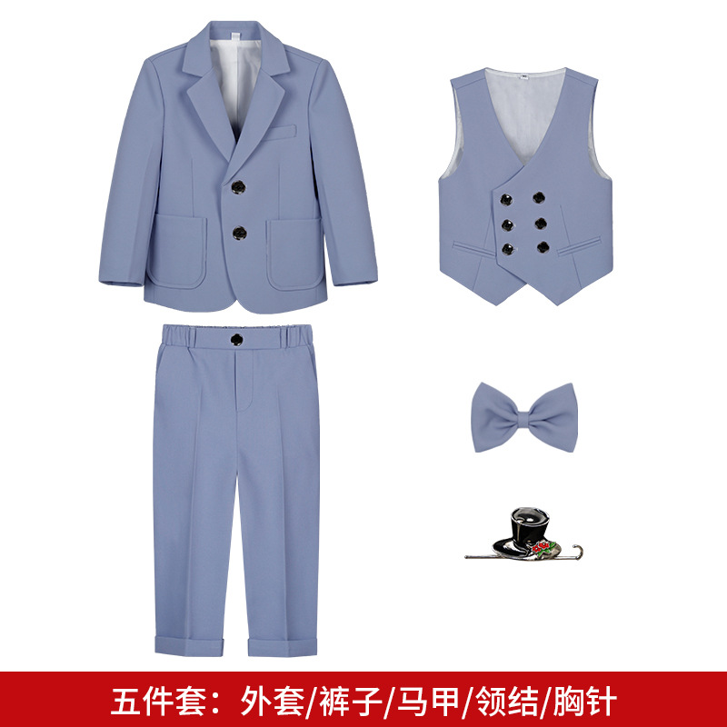 Traje de los muchachos vestido de primavera y otoño nuevo color sólido británico pequeño traje de los muchachos de piano anfitrión actividad rendimiento traje