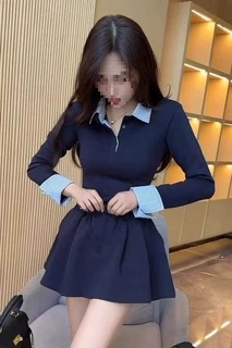 高腰半身裙秋季好看polo领学院风独特长袖韩系上衣套装超两件套女